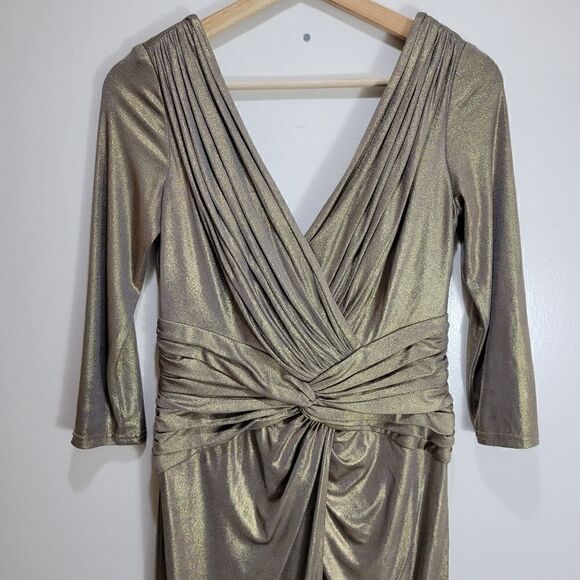 Tadashi Shoji Antique Gold Lamé Gown - Picture 3 of 16